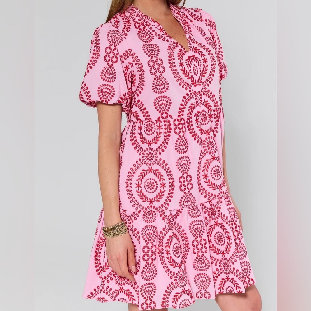 She + Sky Brand New Pink and Red Patterned Dress